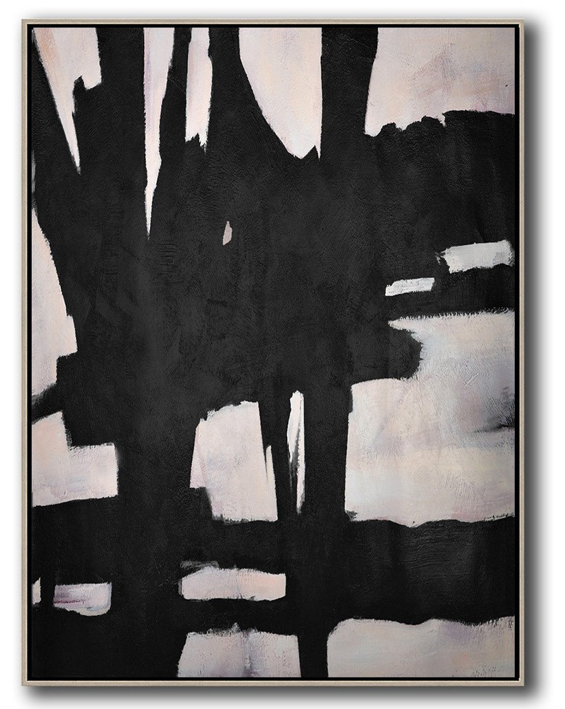 Original Extra Large Wall Art,Hand-Painted Black And White Minimal Painting On Canvas,Hand-Painted Contemporary Art